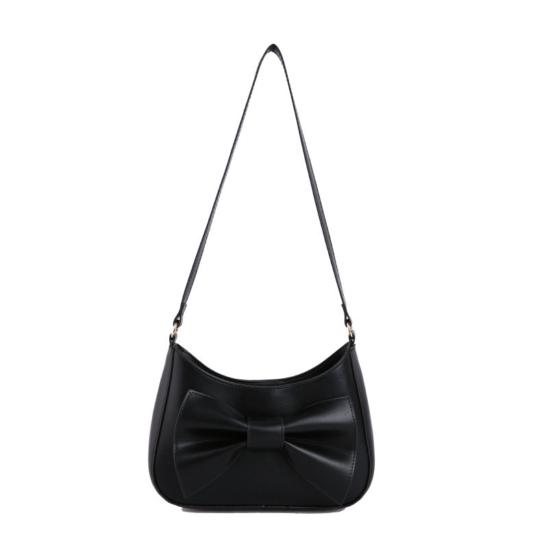 The Juliette Bow Faux-Leather Shoulder Bag in Black