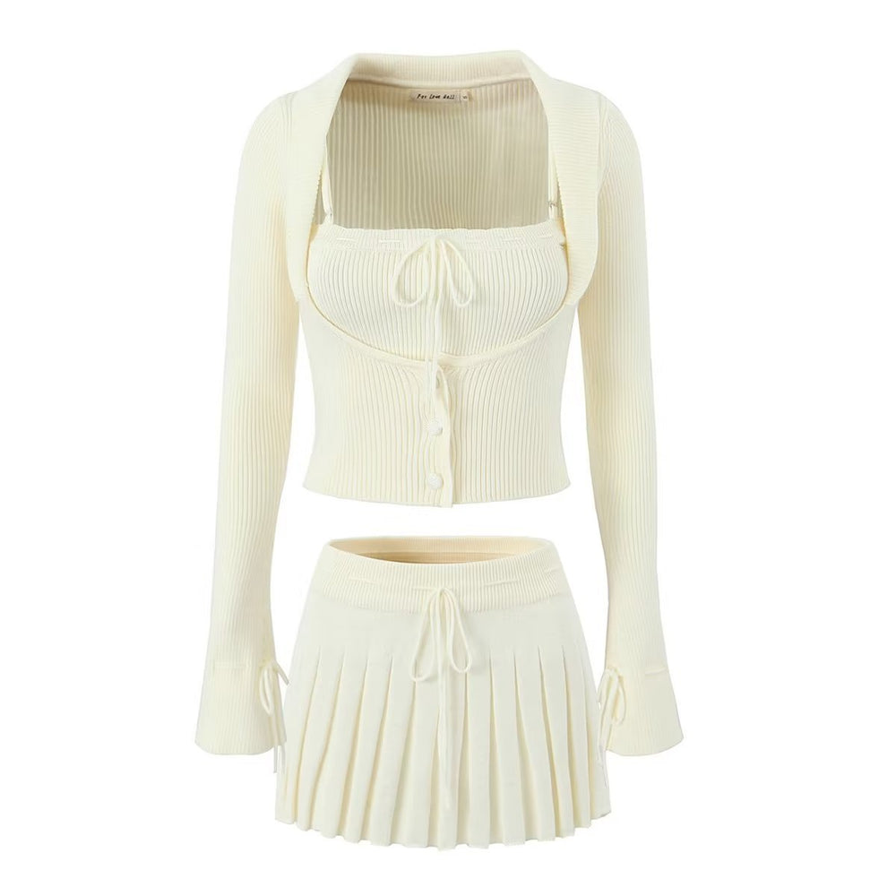The Margot Three-Piece Knit Set in Beige three-piece set