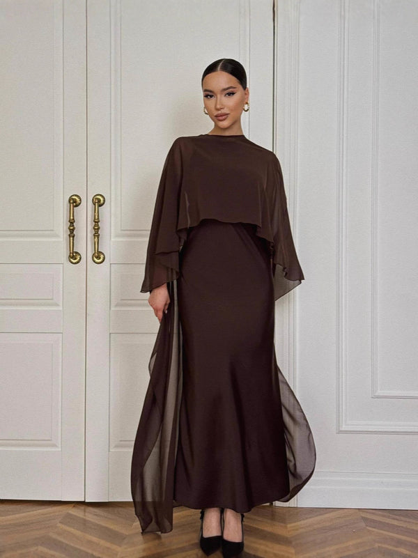 The Valérie Two-Piece Chiffon Cape-Shawl & Column Maxi Dress Set, photo 3