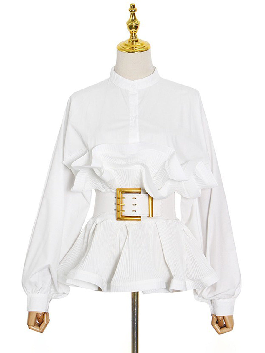 Fashion Womens Stand Collar Long Sleeve Shirt