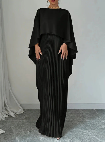 The Elysian Two-Piece Column Maxi Dress & Draped Shawl Set in Black