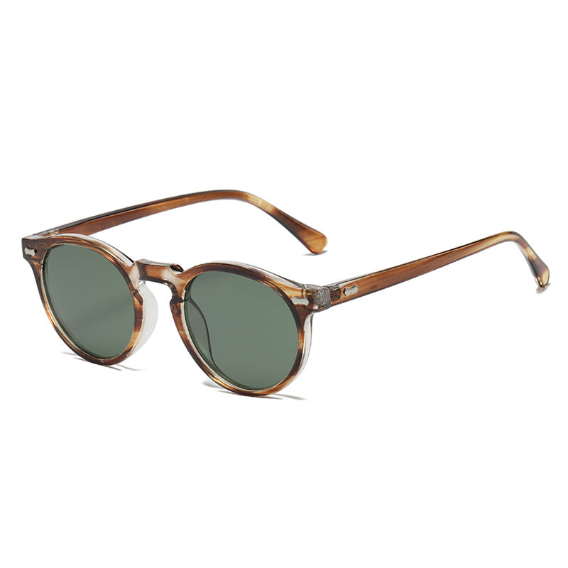 Ellery Sun Round Panto Sunglasses in Striped Tea / Bottle Green