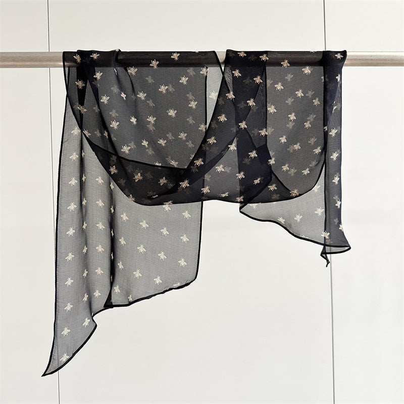 The Juno Polka-Dot Skinny Scarf in Black Bee
