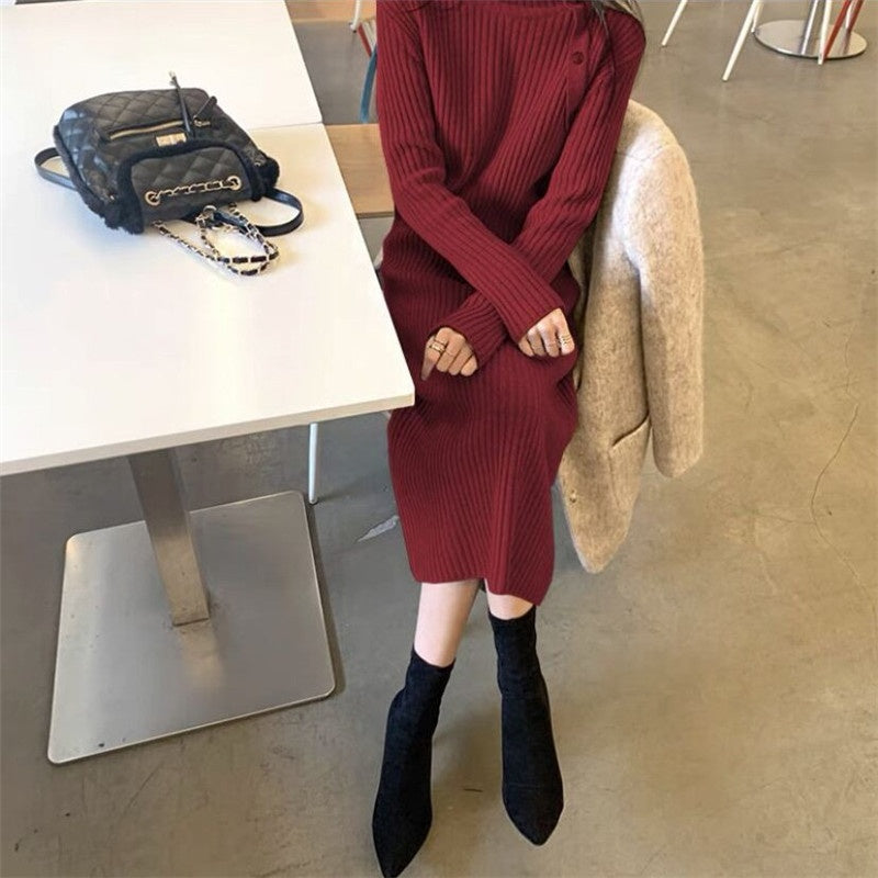 Turtleneck Knitted Mid-Length Dress