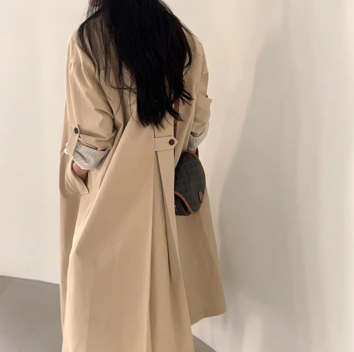 Womens Single-Breasted Long Trench Coat