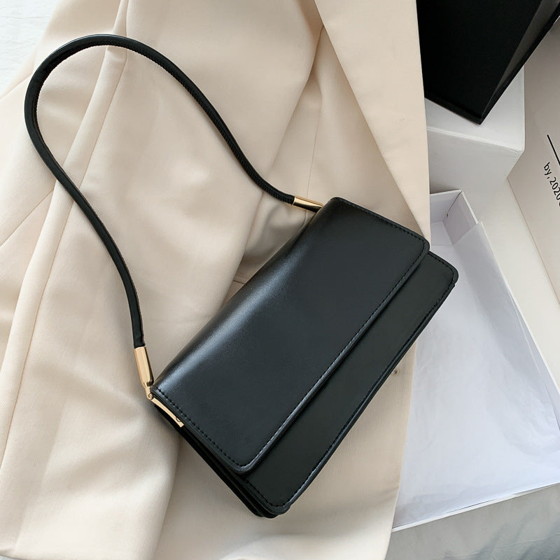 The Clara Structured Flap Shoulder Bag in Black