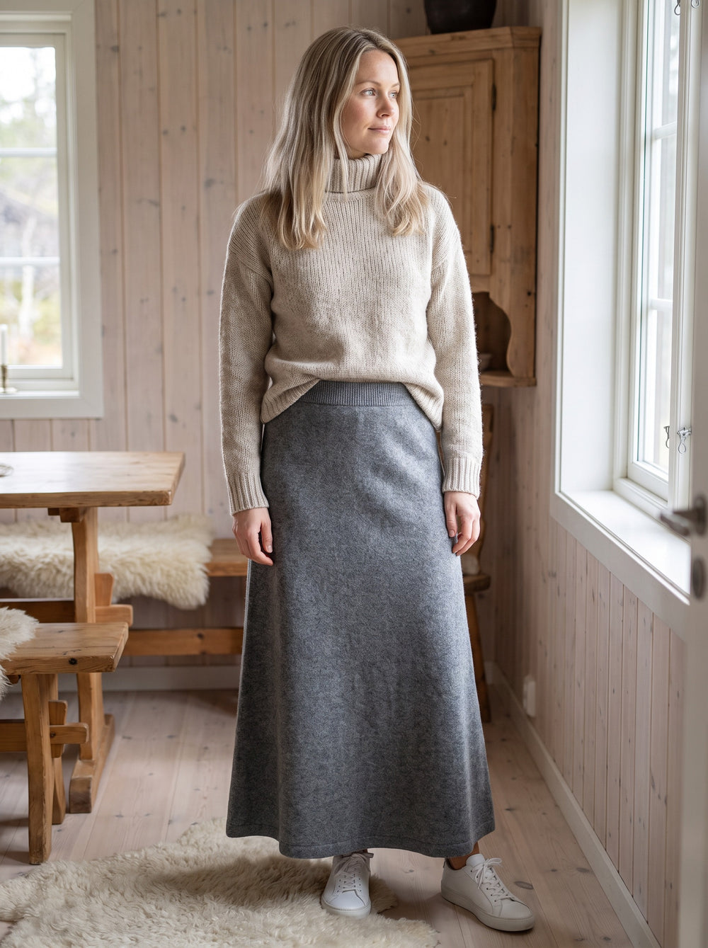 The Elodie Wool-Blend A-Line Maxi Skirt in Gray
