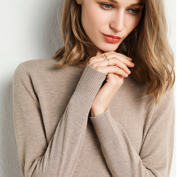 The Nora Fine-Knit Crewneck Sweater in Camel