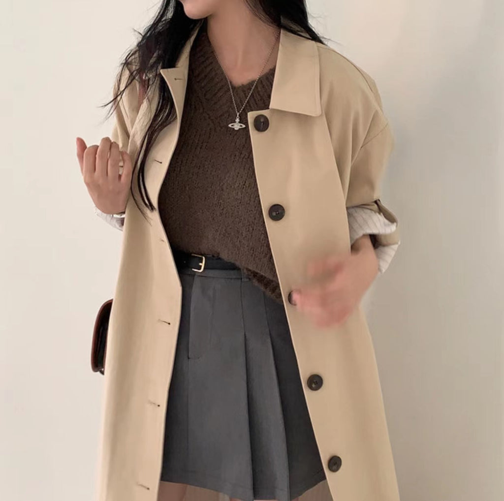 Womens Single-Breasted Long Trench Coat