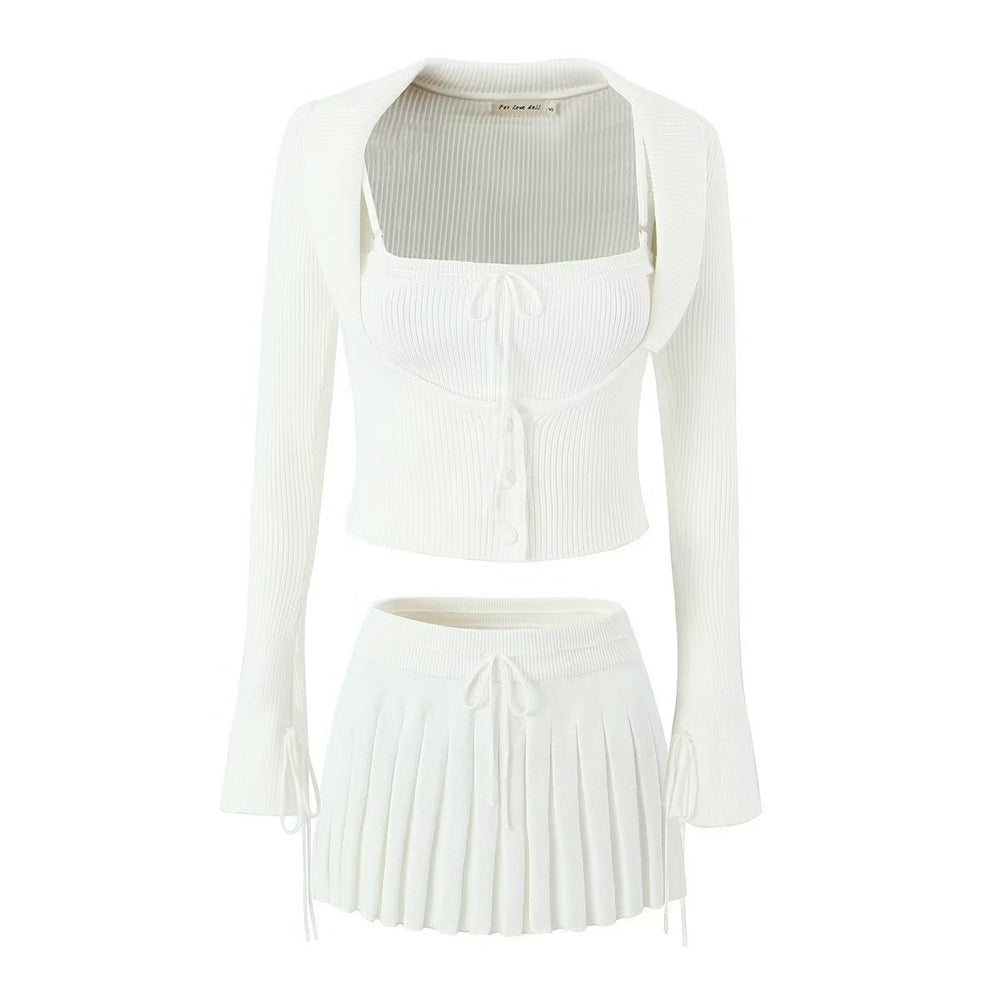 The Margot Three-Piece Knit Set in White three-piece set