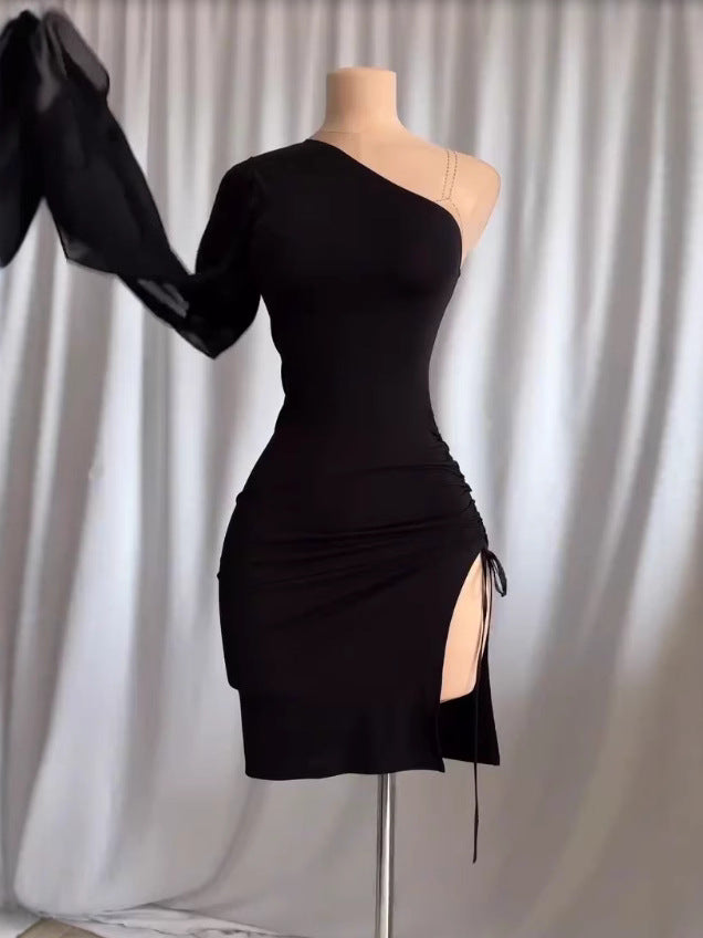The Allure Asymmetric Slit Dress Black
