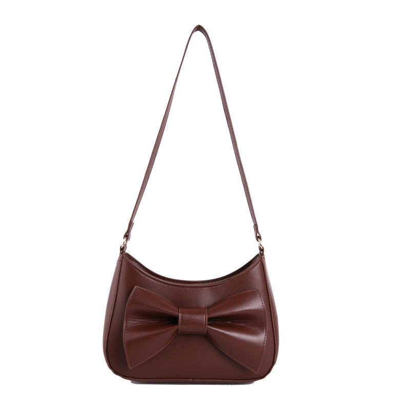 The Juliette Bow Faux-Leather Shoulder Bag in Chocolate Brown