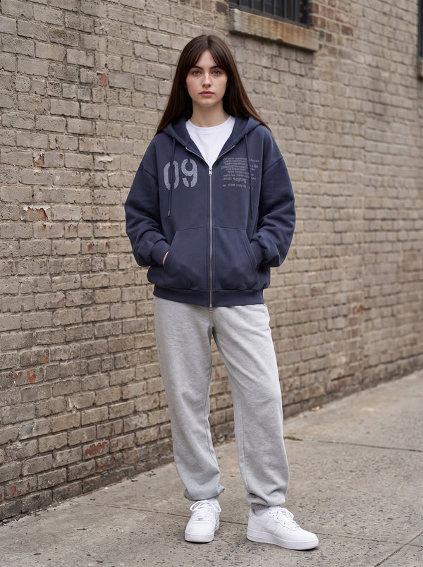 The Remy Oversized Zip-Up Hoodie in Navy