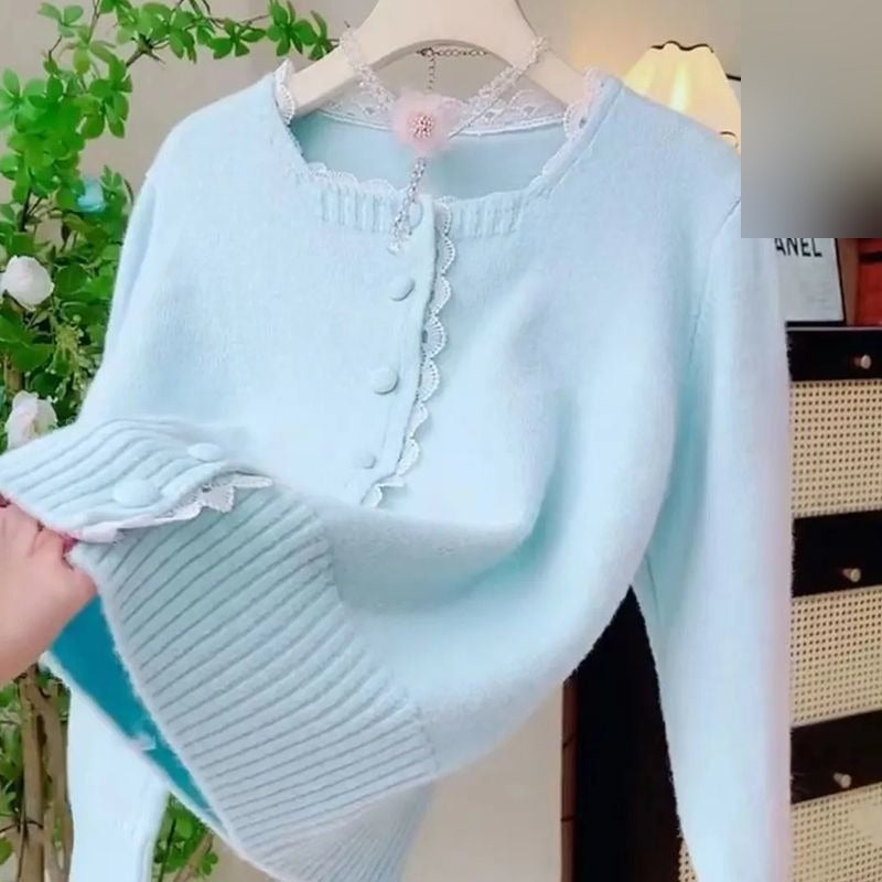 The Rosalie Lace-Trim Pearl-Button Cardigan