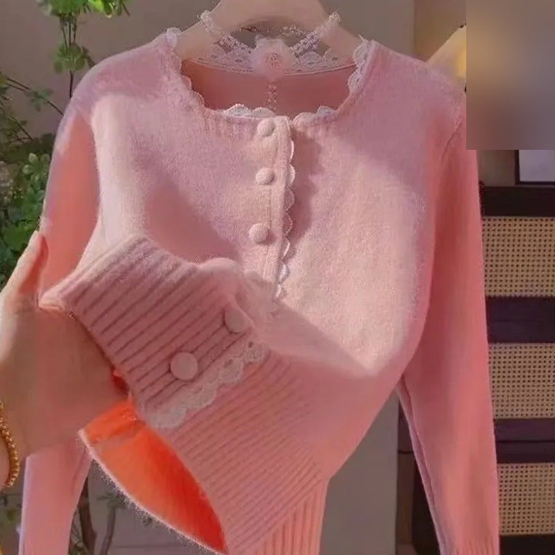 The Rosalie Lace-Trim Pearl-Button Cardigan