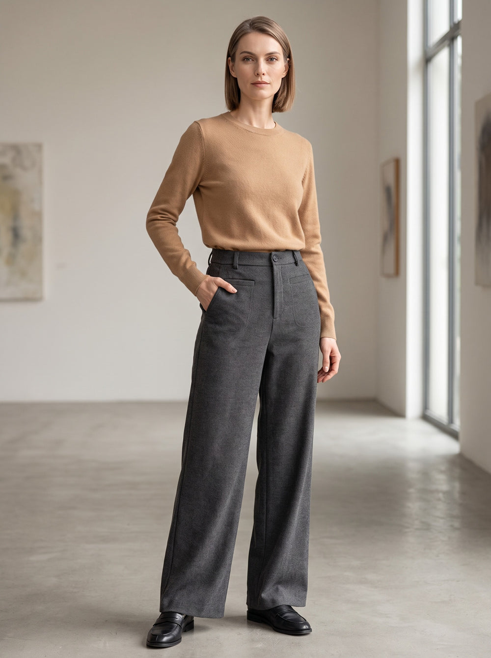 The Wren Brushed Wide-Leg Trousers in Gray