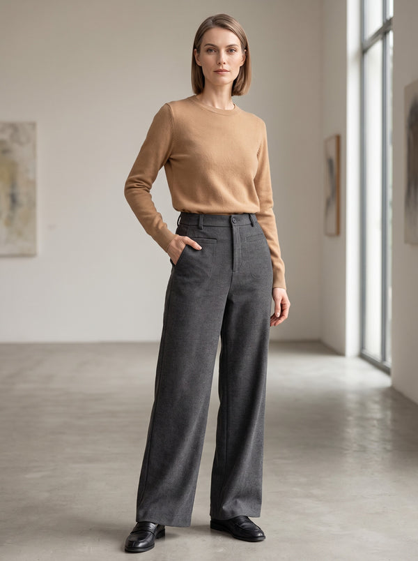 The Wren Brushed Wide-Leg Trousers in Gray